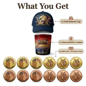 United States 250th Anniversary Hat,Eagle & Liberty 250 Year American Anniversary Embroidered Cap with Badge and Glass Cup
