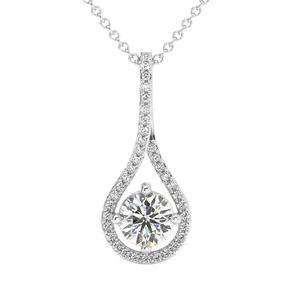 1 1/10Ct TW Diamond Halo Drop Pendant 14k Gold Necklace Lab Grown 1" Tall