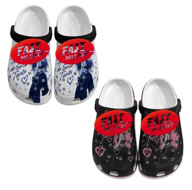 Latin Pop Inspired Clogs Shoes, No Me Arrepiento Graphic Clog Shoes, Cute Girl Print Casual Slip-On, Comfortable Garden Clogs, Music Fan Gift