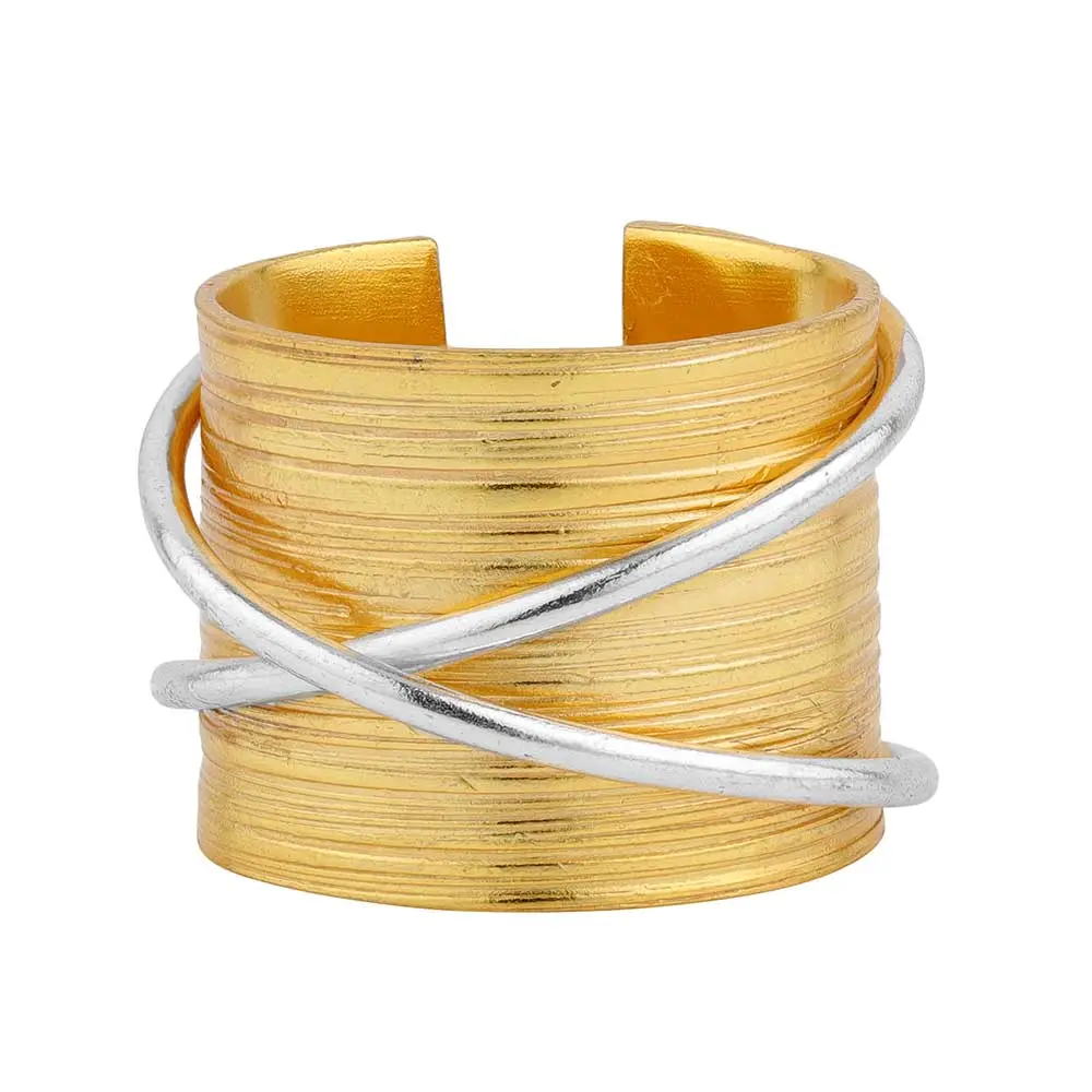 Bia X Ring - Gold Plated, Brass, Adjustable Size, Cocktail Ring for Men and Women. Handcrafted, unique design.
