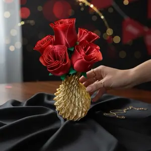 Forever Roses in Gold & Silver Vase – 6 Red Silk Roses | Valentine’s Gift