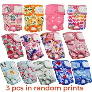 3pcs Random Prints Cute Cartoon Graphic Washable Female Dog Diapers Reusable High Absorbency Leak-Proof Puppy Diapers Girl Dog Diapers
