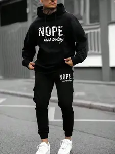 Men's Letter Print Pocket Sweatpants Lounge Casual Streetwear Co-ord Set, Street Long Sleeve Hoodie & Drawstring Waist Sweatpants, Men's Clothing, Menswear