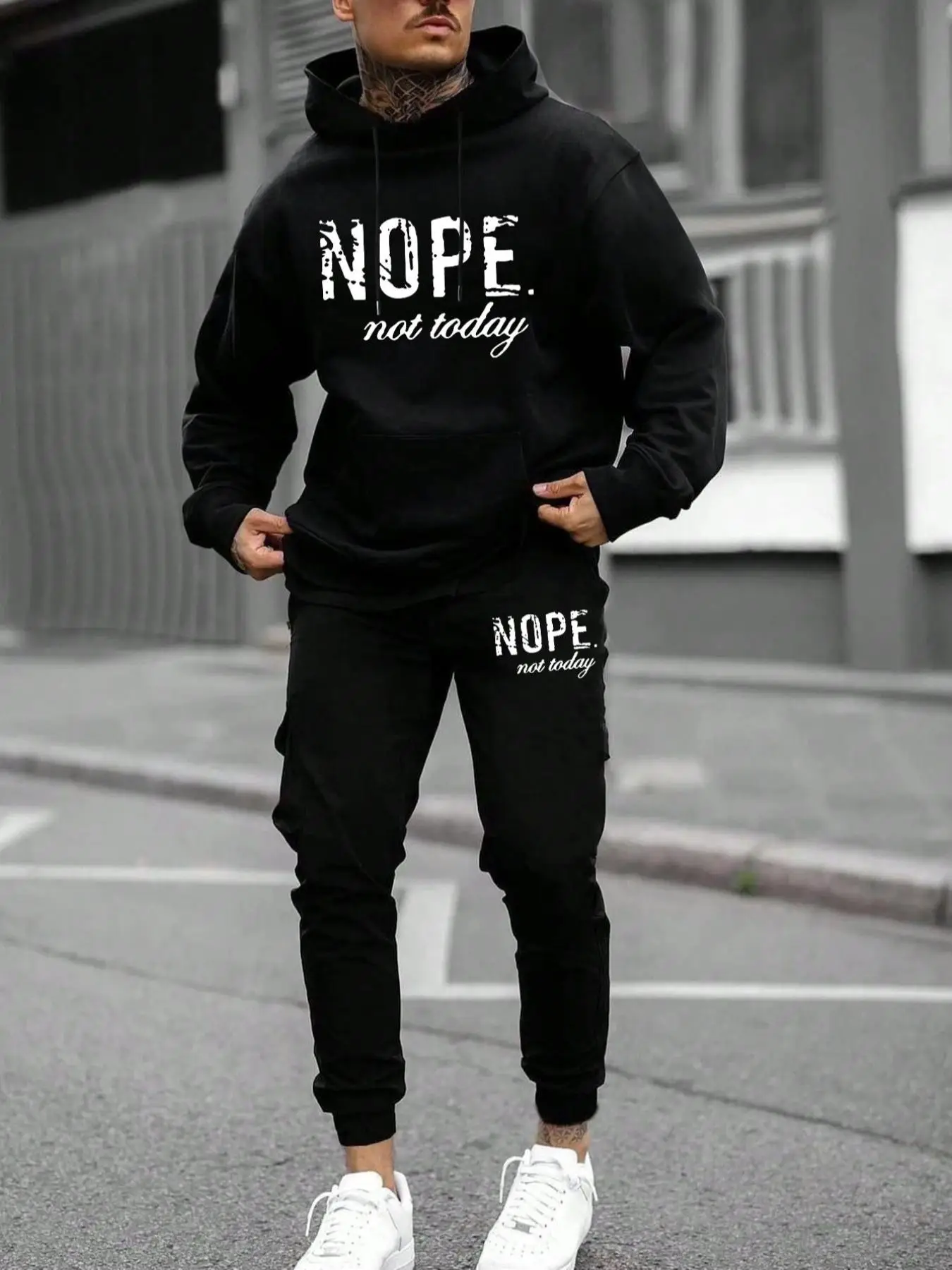 Men's Letter Print Pocket Sweatpants Lounge Co-ord Set, Street Long Sleeve Hoodie & Drawstring Waist Sweatpants, Men's Clothing, Menswear