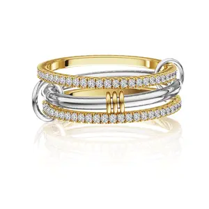 Greenish Spring Jewelry Gold Stackable rings for Women Non Tarnish, Cubic Zirconiaa Layering Modern Aesthetic rings  for women,Silver Gold Multi Ring Mixed Metals Stack Rings Set,Valentines day gift