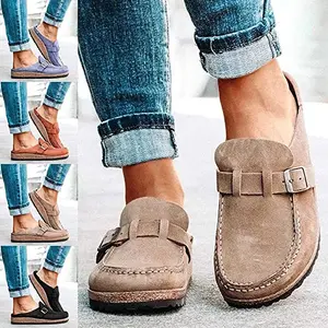 Women's 2026 Suede Clogs, Backless Memory Foam Mules, Anti-Slip Arch Support Rubber Flats, Casual Slip-On Footwear for Home & Office Walking (Summer)