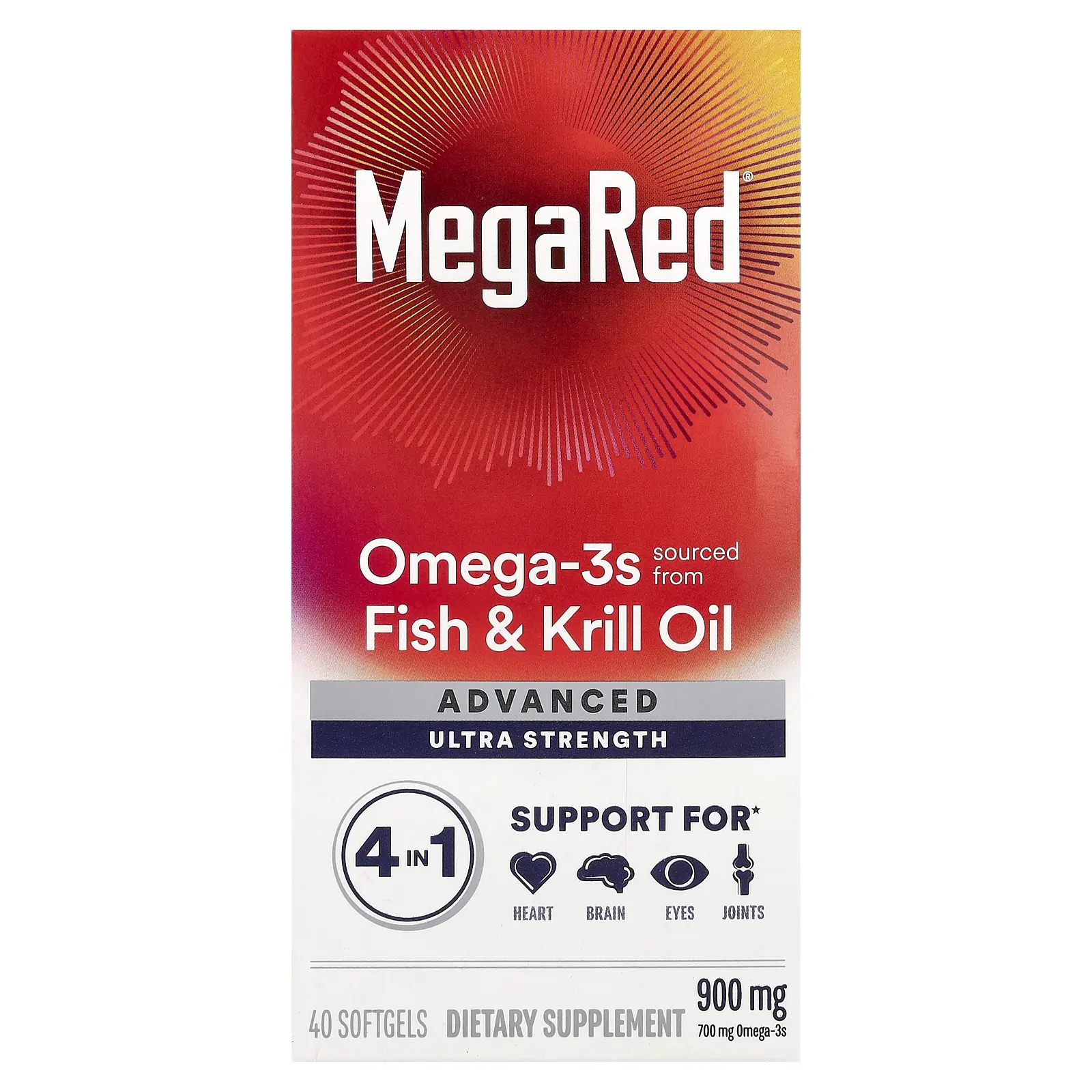 Schiff MegaRed®, Advanced 4 In 1 Omega-3s, Ultra Strength, 900 mg, 40 Softgels