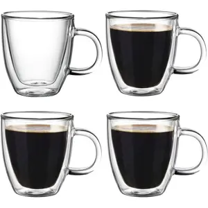 4-Pack Double Wall Insulated Glass Coffee Mugs, 5.5oz Clear Heat Resistant Cups for Espresso, Latte, Cappuccino, Tea & Hot or Cold Drinks, Elegant Borosilicate Glassware for Home & Office Use