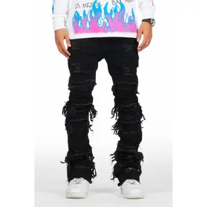 Vasco Jet Black Stacked Flare Jean