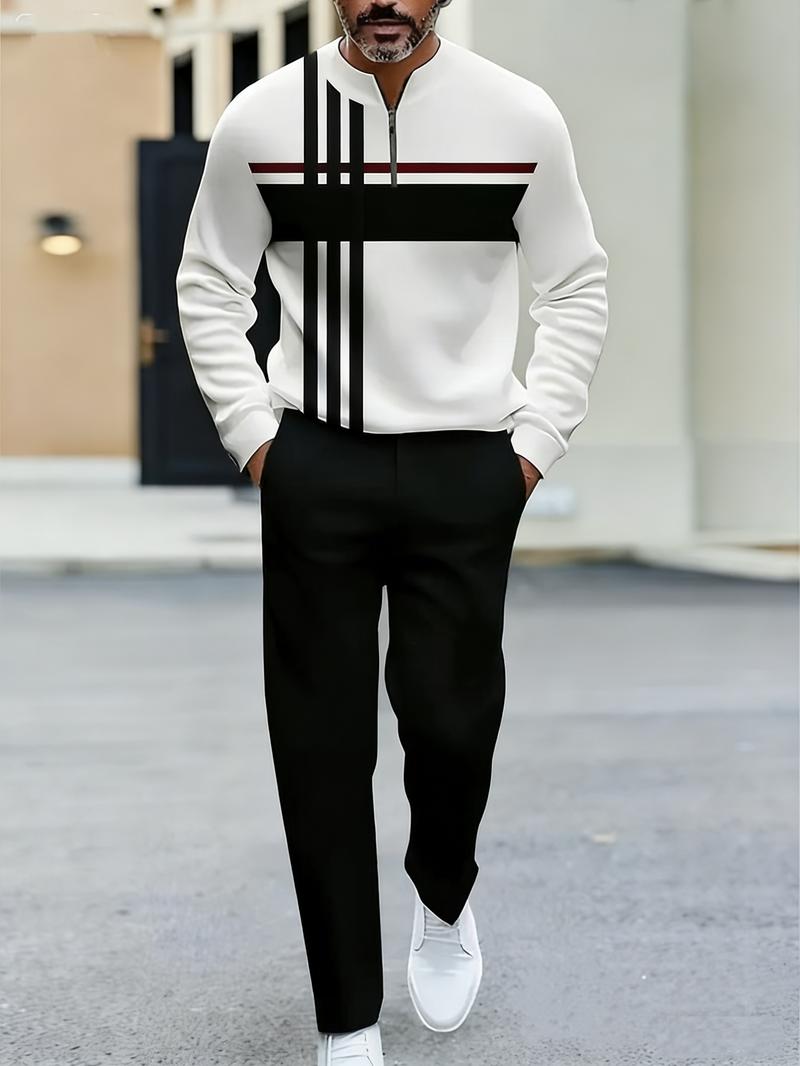 Fashionable striped splicing casual suitable for daily two-piece set