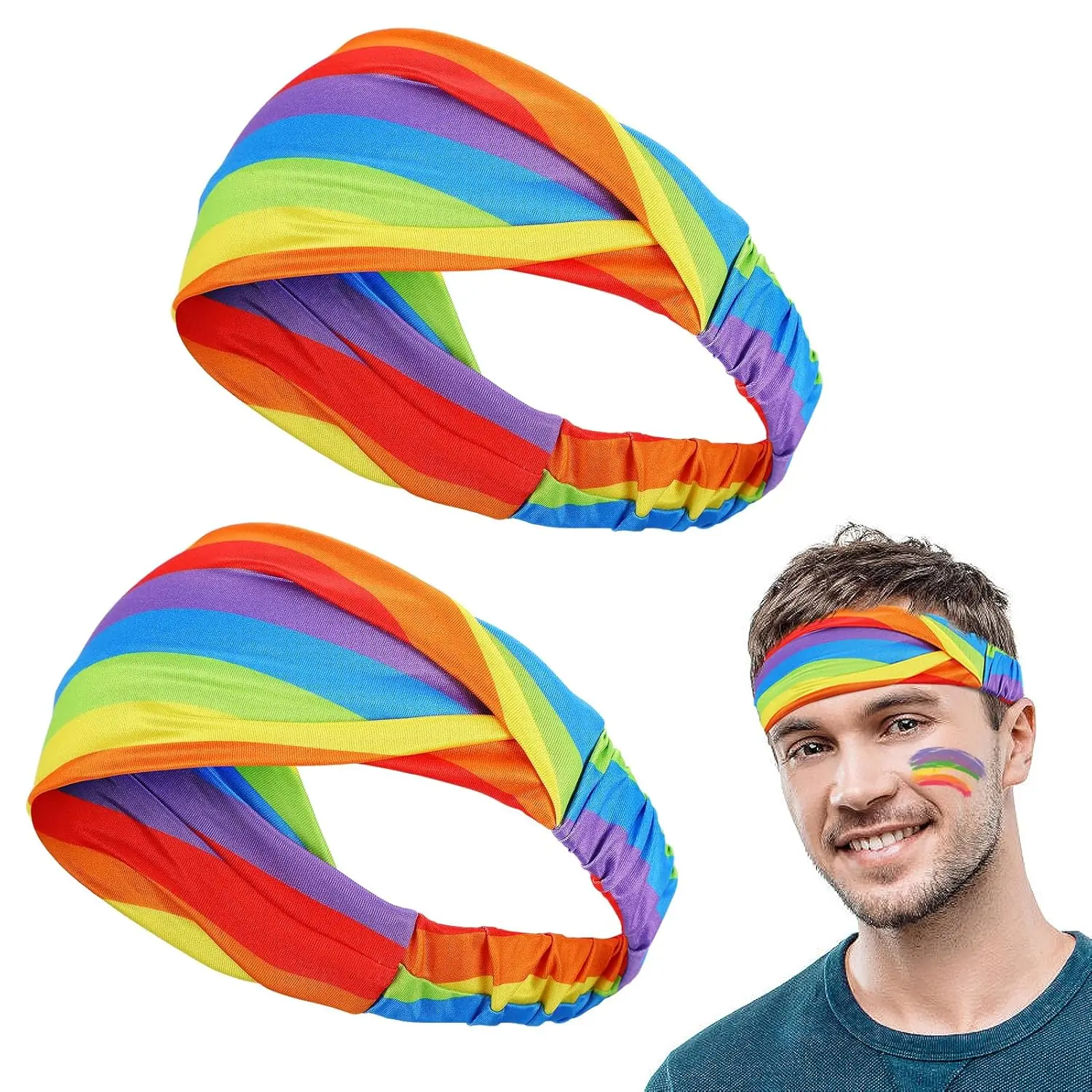 2-Pack Moisture-Wicking Milk Silk Sweatbands, Highly Elastic LGBTQ Hair Accessories for Adults, Ideal for Pride Parades, Festivals