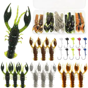 Soft Plastic Crawfish Lures Kit with Jig Heads, 25 count/60pcs  Baits Fishing Lure Set for Bass Trout Pike Freshwater Fishing