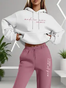 Thin Fashion Long Sleeve Hoodie with Pockets + Colorful Pants Set, Sweatsuit Matching Set, Casual Letter Print, Women's Two-Piece Tracksuit Suit