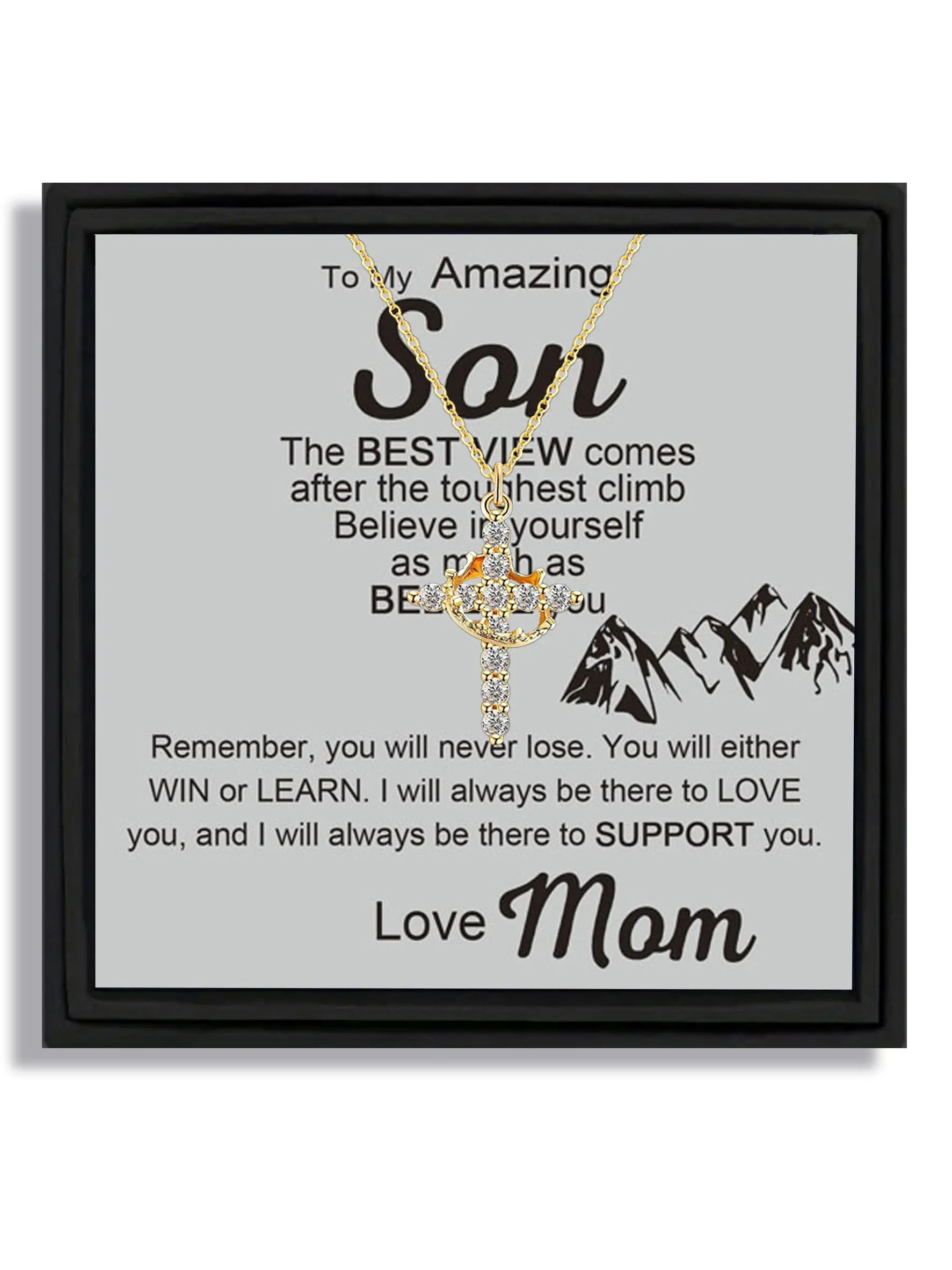 1 piece gold crown cross pendant necklace Exquisite Jewelry Gift birthday gift box from mother to son with blessing card and box