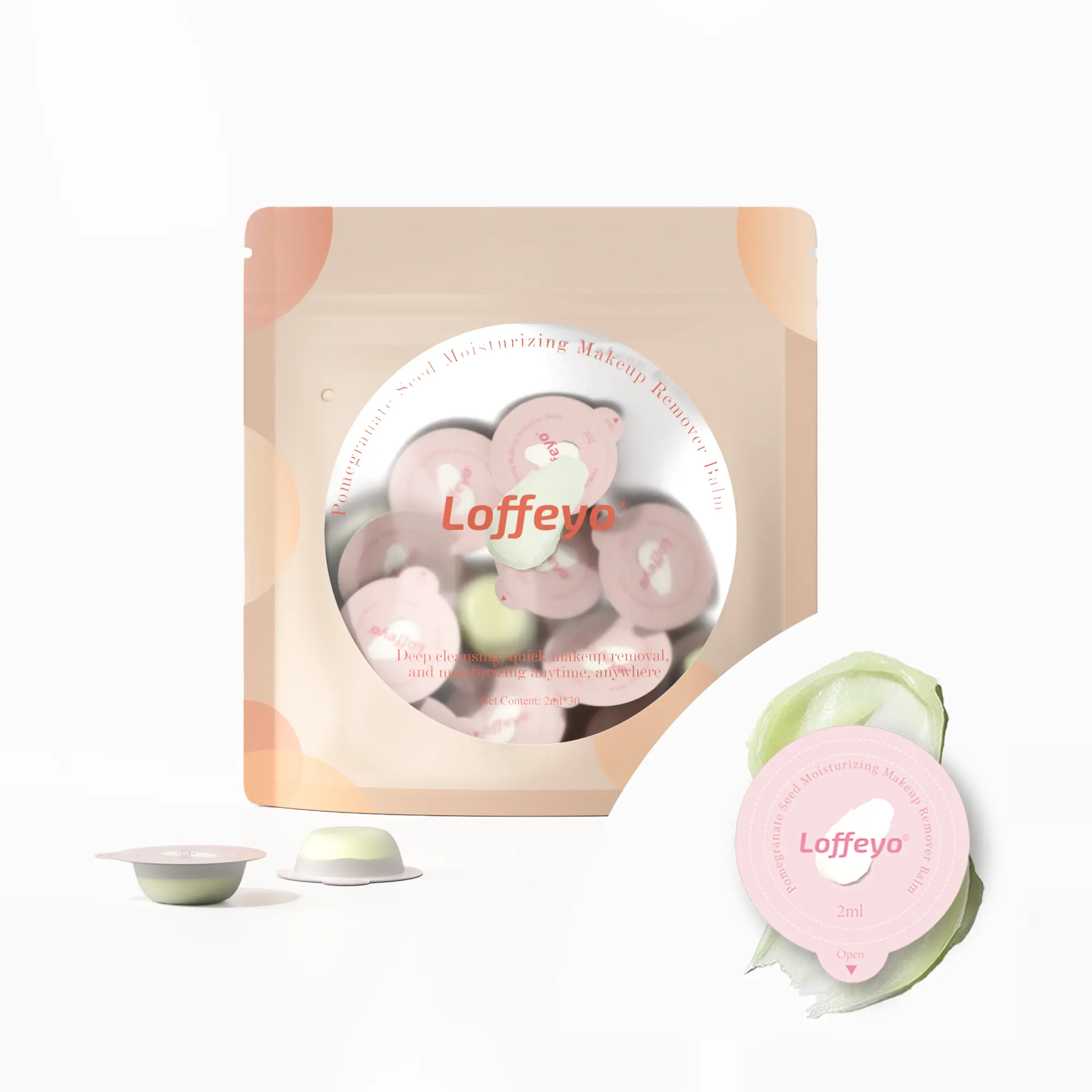 Mini Size Cleansing Balm – 30 Individually Wrapped Pods, Gentle & Hydrating with Pomegranate Extract, Leak-Proof & Travel-Friendly, For All Skin Types, Perfect for Gym, Office, and On-the-Go Makeup Oil