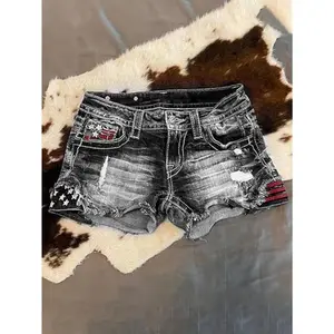 JeanShortsforWomenRippedDenimShortsHighWaistDistressedRawHemSkinnyStretchyShorts