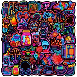 50 Pcs Neon Stickers Set, Creative DIY Decorative Decals, Unique Wall Art Supplies, Perfect for Home & Office Decoration, Glow in the Dark
