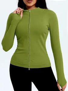 Women's Zipper Stand Collar Slim-fit Sports Top, Long Sleeve Fitted Jacket for Running, Fitness, Yoga, Running Jackets