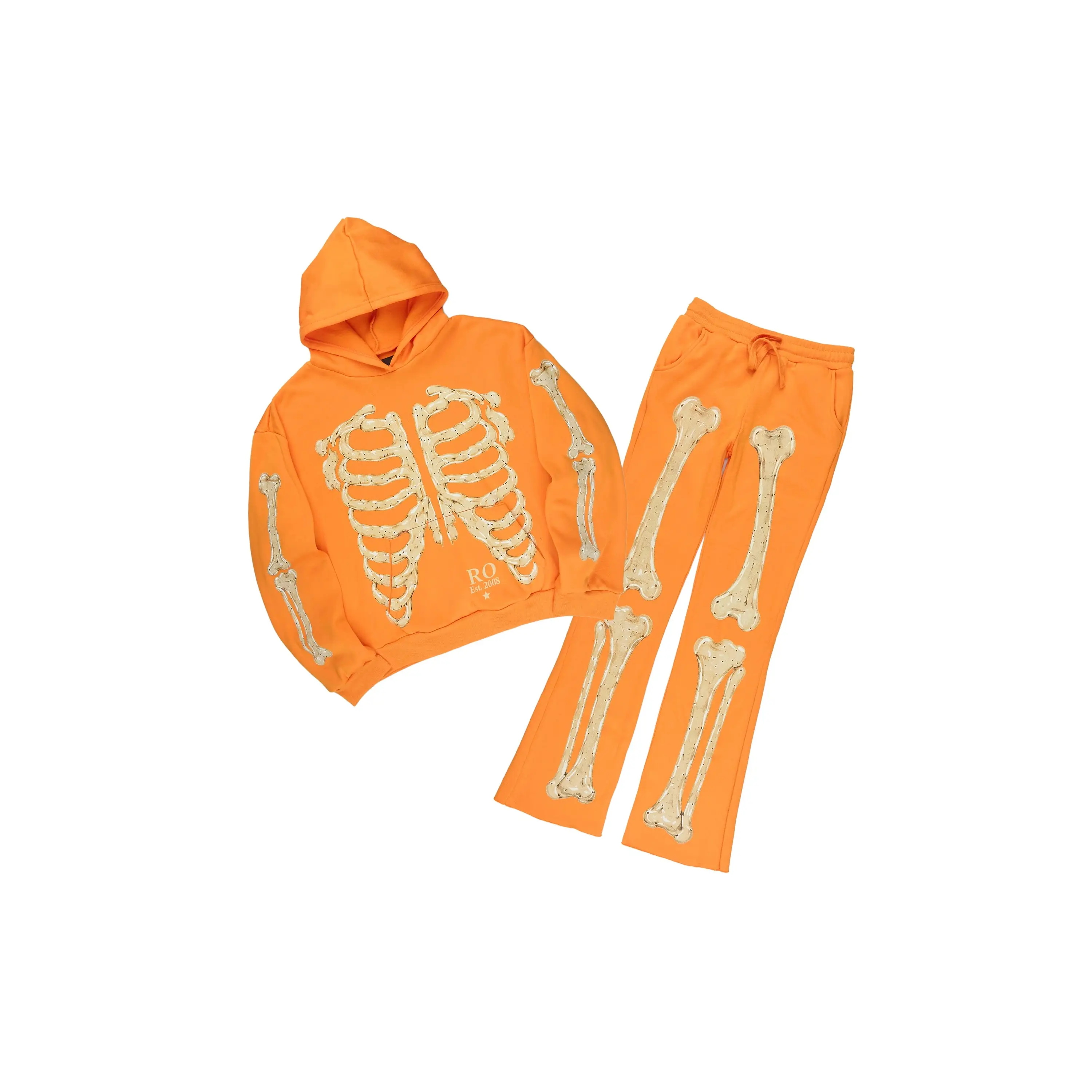 Boys Vermis Orange/Cream Stacked Hoodie Track Set
