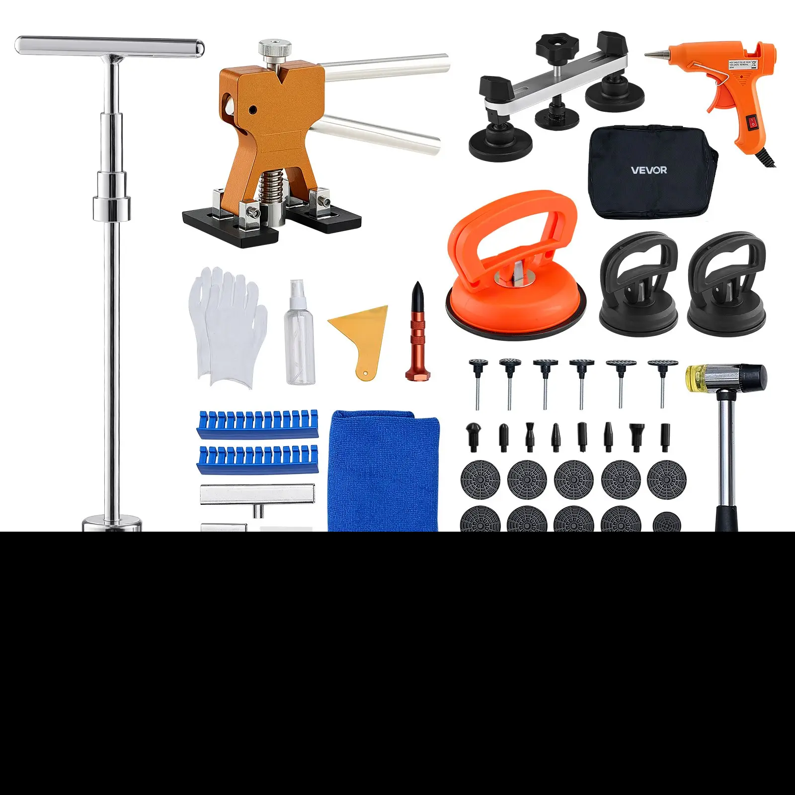 【summerfinds】VEVOR Dent Puller Kit, 100 PCS Paintless Dent Removal Kit with Golden Lifter, Bridge Puller, Slide Hammer T-Bar, Glue Gun, Auto Body Hail Damage Remover Tools for Car Refrigerator Door Ding Repair, Automotive Maintenance Tools, Pdr Dent R