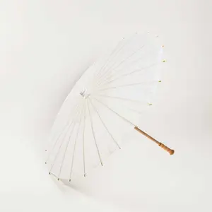 38" White Nylon Parasol Umbrella with Elegant Handle