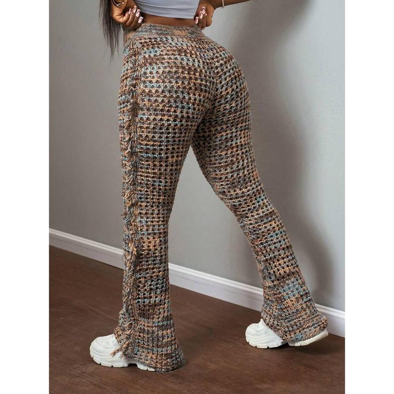 2024 New Autumn/Winter Women Long Fringe Knit Flare Pants, Casual Streetwear Fashion Style - E
