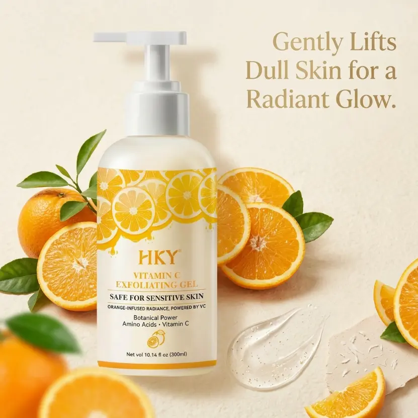 HKY VC Peeling Gel, Korean Exfoliating Cleanser with Salicylic Acid & Niacinamide for Brightening, Pore Unclogging & Smoother Texture, For Face & Body, All Skin Types, 10.14 fl.oz (300mL), Radiant, Adults, Vitamin C, Pore Clearing, Acacia Senegal Gum, Gen