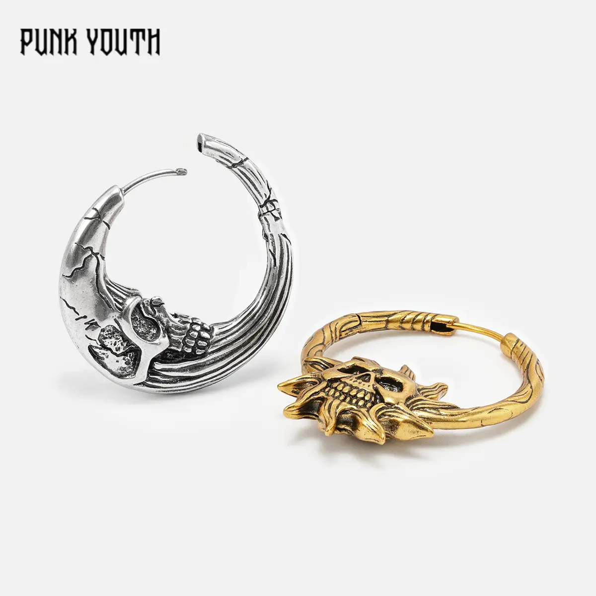 925 Sterling Silver post LUNAR SOLAR SKULLS EARRINGS