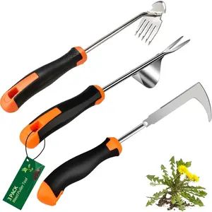 2026 Weed Puller Tool, 3 Pack  Garden Stainless Steel Weeder Tool Hand Weeder Tool,Multi-Purpose Weed Remover Tool Weeding Tools for Gardening(Rubber Handle)