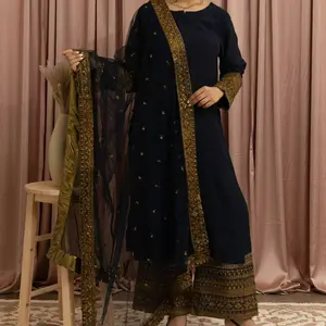 Women's 3-Piece Navy Blue Shalwar Kameez, Womenswear Clothing Set