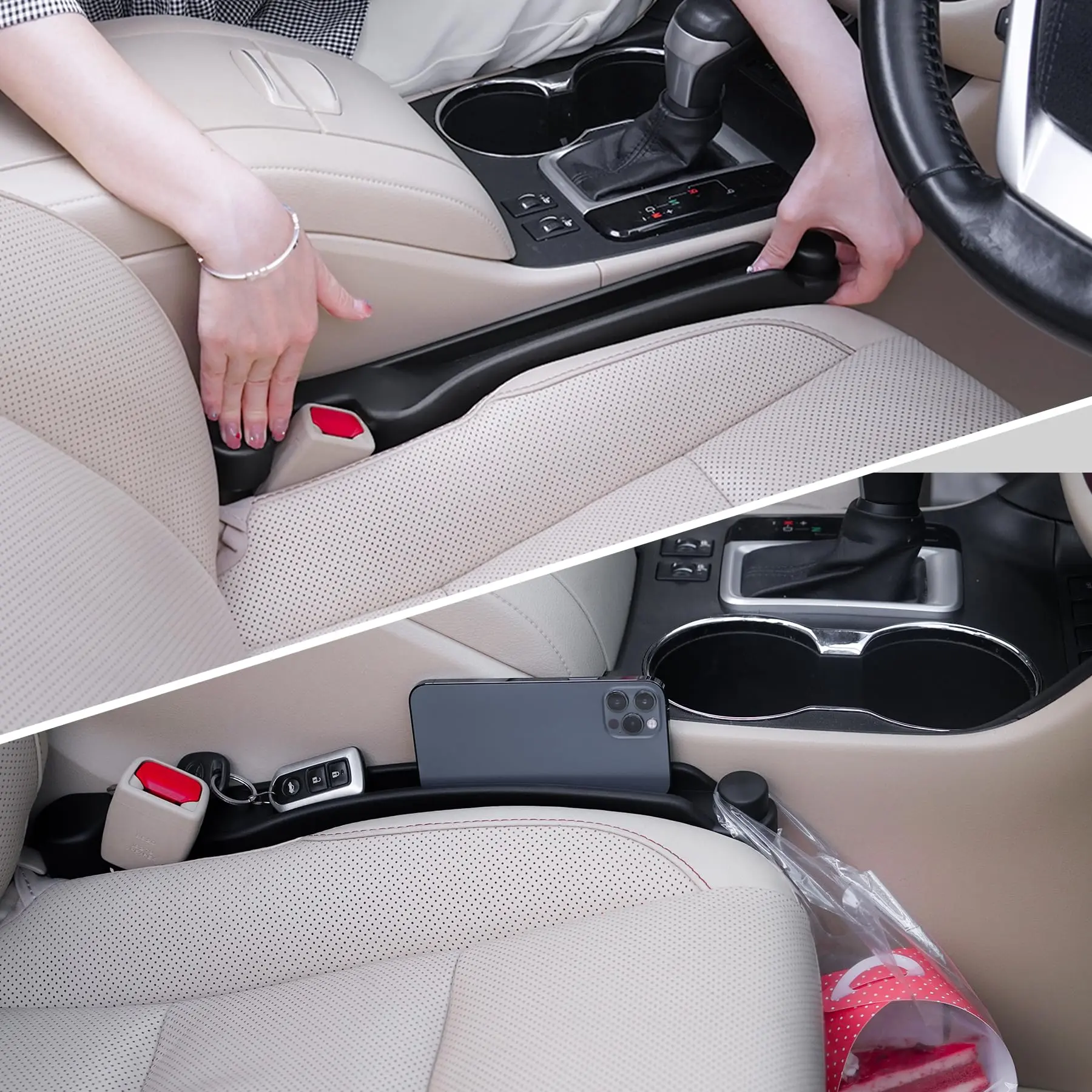 2PCS Car Seat Gap Filler Organizer,2 in 1 Car Gap Filler with Fill and Storage Function for Storing Phones Keys Cards,Universal Multifunctional No Drop Seat Guard for Cars
