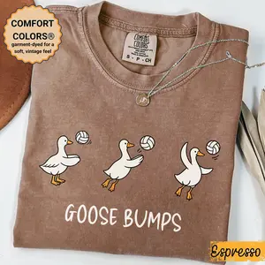 Comfort Colors Goose Bumps T-Shirt, Funny Goose Volleyball Graphic Tee, Cute Animal Sports Shirt, Unisex Cotton Tee, Trendy Humor Top