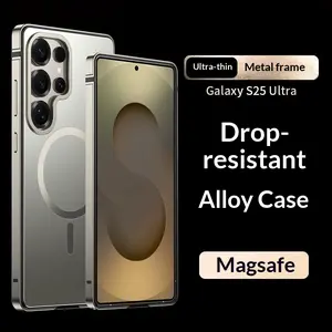 for Galaxy S25 Ultra Titanium alloy frame Phone Case Ultra-thin Metal Frame Supports Wireless Charging Anti-drop Protection Magsafe s24ultra Black protective shell