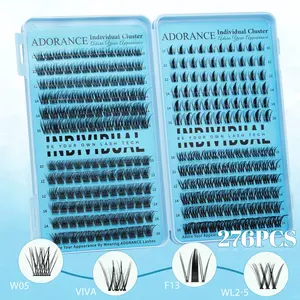 ADORANCE 276PCS Lash Clusters 4 Style Wispy Volume Lashes, VIVA+WL2-5+W05+F13 Cluster Eyelash Extensions, Soft Natural Look Volumized False Eyelashes for Daily, Dating & Party Makeup