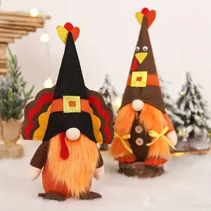 Cute Turkey Gnome Decoration for Thanksgiving Table, Plush Fall Gnome for Farmhouse Tiered Tray Decor, Handcrafted Gnome for Fireplace Decoration