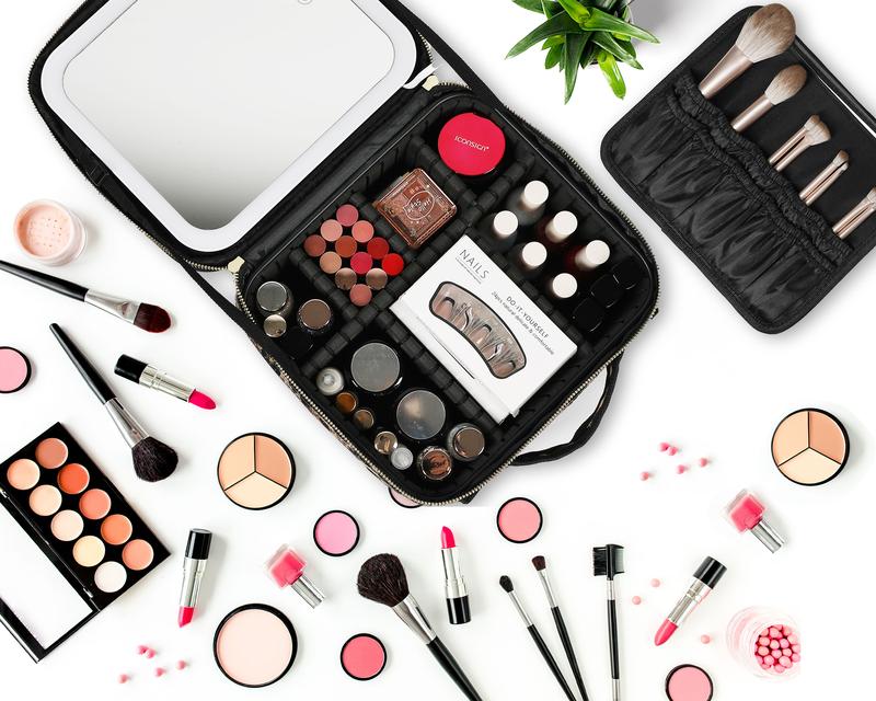 Behaesty Portable Makeup Bag with 3-Color LED Light Detachable Mirror 2000mAh USB Rechargeable Waterproof PU Leather Organizer Compact Travel Cosmetic Pouch Vanity Purse  Zip TikTokShopBlackFriday