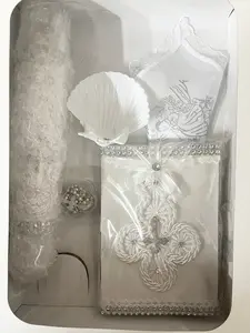 White and Rhinestone Cross Baptism, Christening Candle Set #2