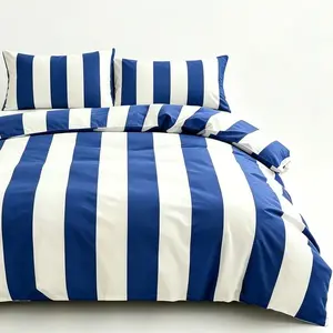 3-piece quilt cover set blue and white stripes, green and white stripes 1pc duvet cover + 2pc pillowcases（without comforter and pillow insert）,100%polyester fabric, suitable for Single, Twin, Double, and Queen sizes, and suitable for all seasons