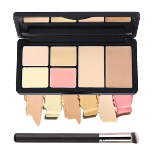 6 Colors Correcting Concealer Palette, Makeup Cream Contour Palette with Brush, Contouring Foundation Highlighting Concealer Palette for Conceals Dark Circles, Redness, Acne, Blemish（B）