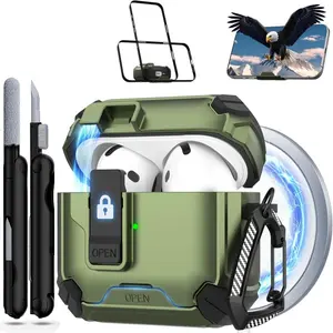 AirPods Pro 3 Protective Case 2024, AirPods 4th Generation Protective Case with Automatic Lock, Compatible with MagSafe, Compatible with Apple AirPods 4th Generation（Green）