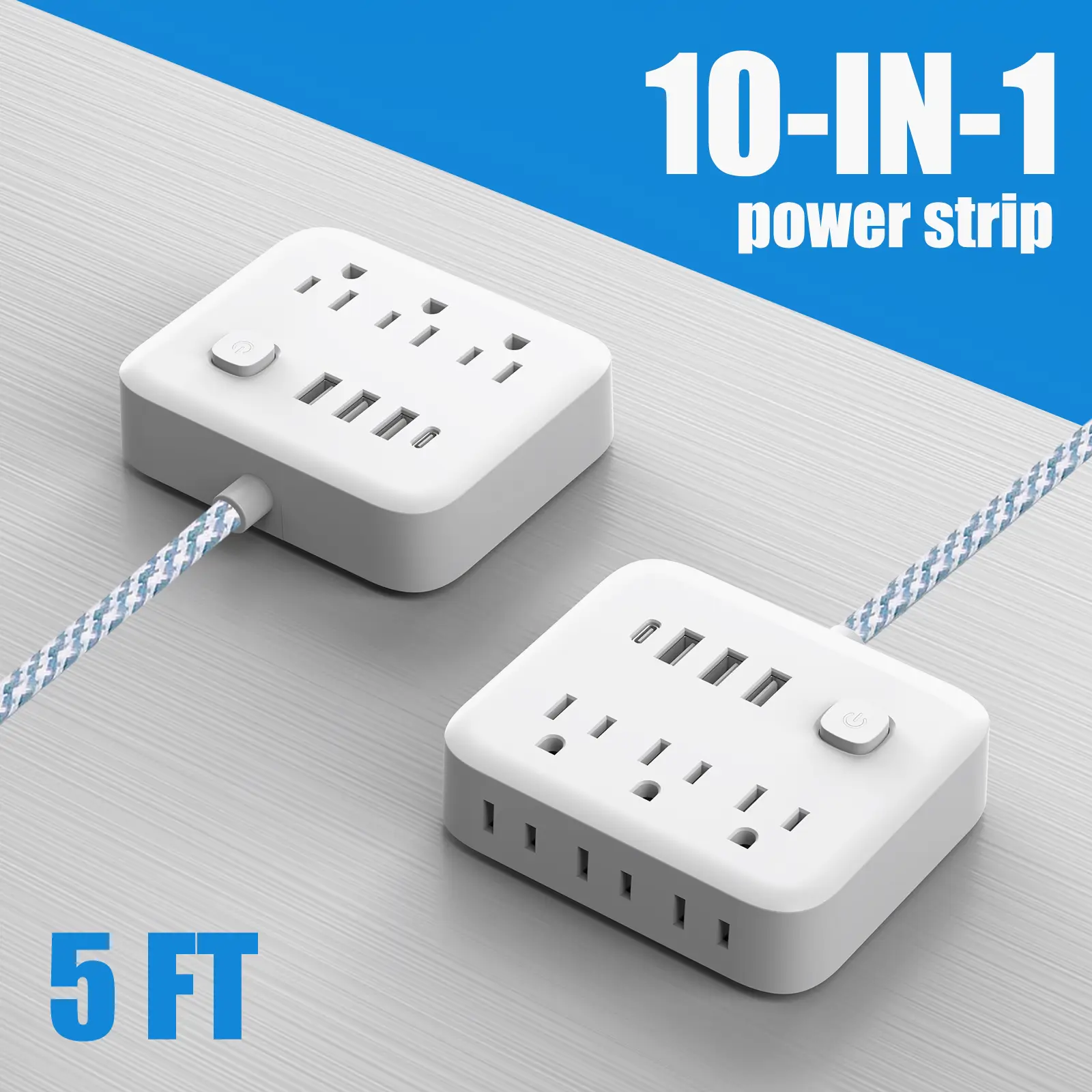 Surge Protector Power Strip with 6 AC Outlets, 3 USB & 1 Type-C Fast Charge Ports - Premium 5ft Cable, Advanced Protection for Home, Office & High-Pow