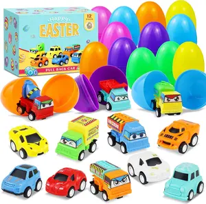 12-Pack Prefilled Easter Eggs with Pull-Back Cars – Easter Basket Stuffers, Egg Hunt Toys, Party Favors, Classroom Prizes for Kids, Boys & Girls