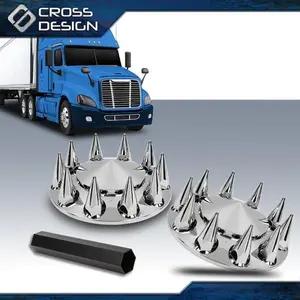 CROSSDESIGN 2pcs Fit For Chrome Semi Truck Front Hub Wheel Cover Nut Covers Spiked 33mm