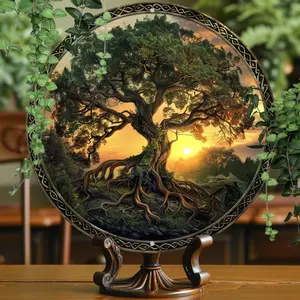 Vintage Tree Of Life Pattern Wall Art, 2D Printed Aluminum Wall Art, High-quality Decorative Sign, Ideal Housewarming Gift for Art Enthusiasts, Ornaments, Home Decor Accessory
