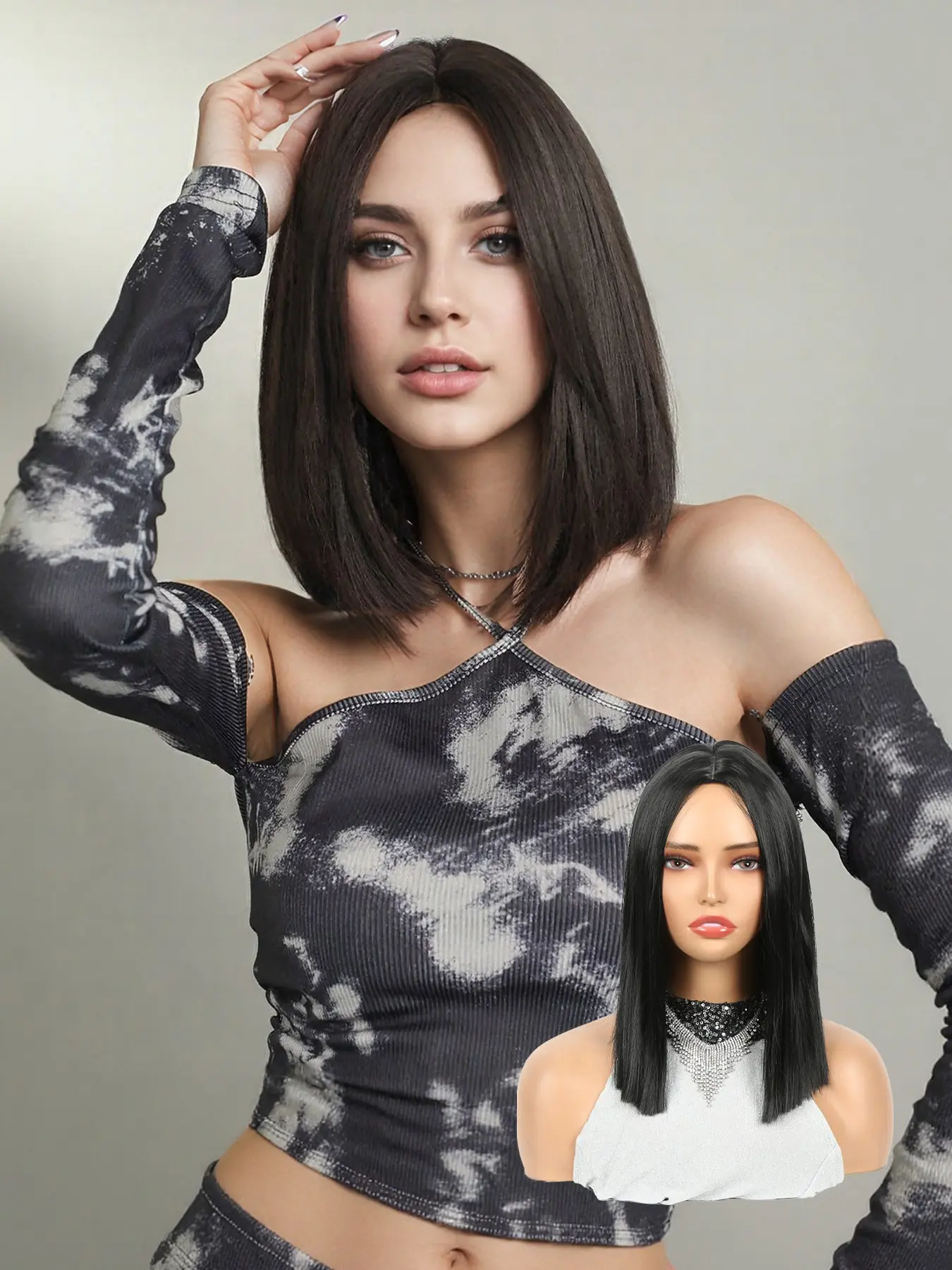 Lehanhair 12 Inch Natural Short Straight Black Pink Green Colourful Bob Wig High Temperature Hair for Women Middle Part Straight Hair Wig Holiday Daily Party Fashion Style Synthetic Hair Wig for Halloween And Christmas Cosplay Heat Resistant Wigs