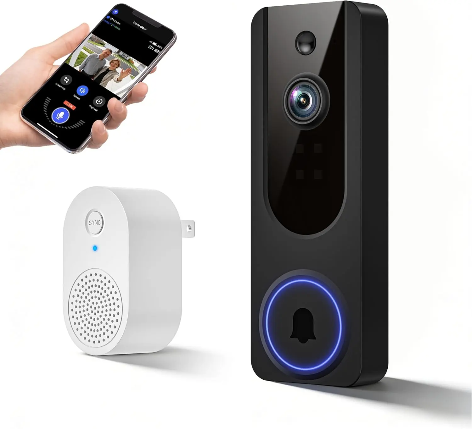 1080P Video Doorbell Camera Wireless, Battery Powered, Night Vision, 2-Way Audio, Smart AI Human Detection, Cloud Storage, Home Security Doorbell