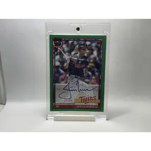 2026 Topps 1991 Justin Morneau On-Card Auto Green /99 Minnesota Twins Baseball Card