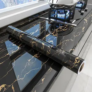 Modern Gold Marble Wallpaper Roll, Waterproof Oil Resistant PVC Film, Easy Clean Installation, Easy Maintenance, Flash Finish, Ideal for Kitchen Furniture Walls, Marble Pattern Wallpaper