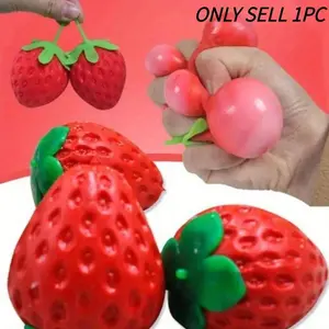 Strawberry Toy, Reusable Squeezable Soft Elastic Decompression Ball, Sensory Stress Relief Toy for Adults, Comforting Massage Tool