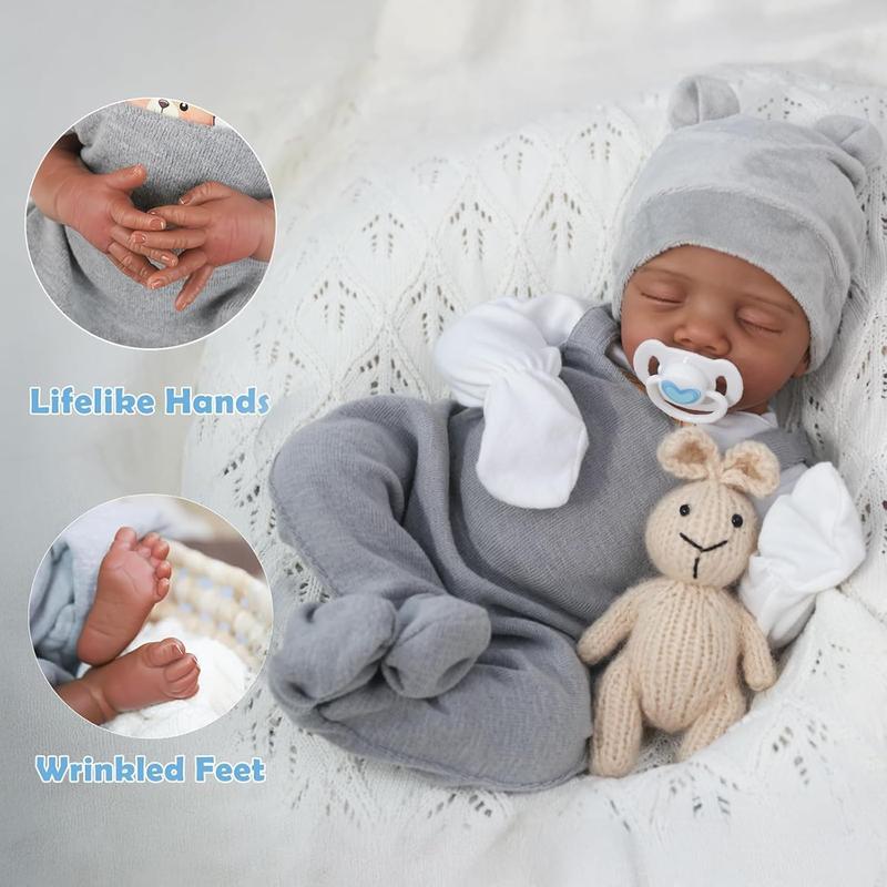 [WOOROY] Reborn Baby Doll New Released - 18 In Real Life Baby Doll African American Black and Brown Skin Boy Doll, Lifelike Newborn Baby Doll Poseable Soft Cloth Body, Gift Set with Accessories for Kids Aged 3+